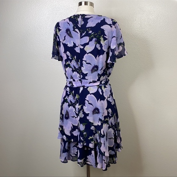 ASL TAHARI Purple Floral Print Ruffle Dress - Picture 5 of 8